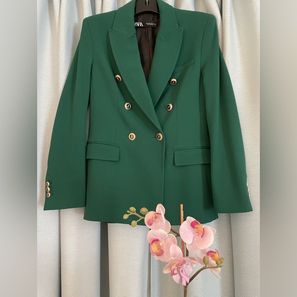 ZARA - Tailored Double Breasted Blazer (Green - Size Small)